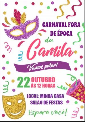 Convite Aniversário Carnaval com Máscaras para Editar Online