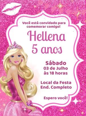 Convite de Aniversário Barbie com Glitter para Editar Online