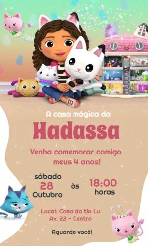 Convite Aniversário Casa Mágica da Gabby para Editar Online