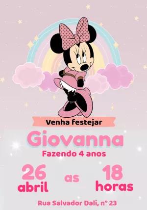 Convite de Aniversário Minnie Mouse com Arco-íris para Editar