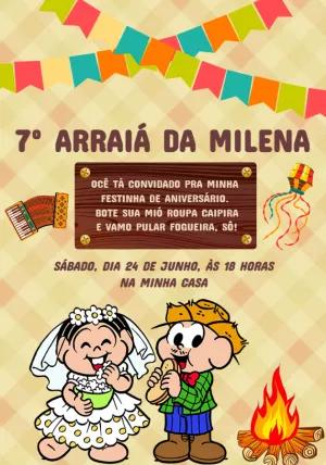 Convite Arraiá de Aniversário Turma da Mônica para Editar