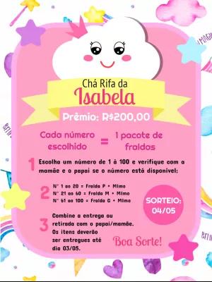 Convite Chá Rifa Chuva de Amor com Nuvem Fofa para Editar