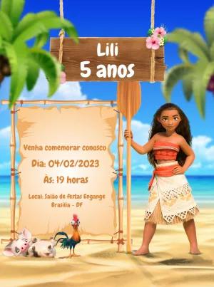 Convite de Aniversário Moana para Editar e Personalizar Online