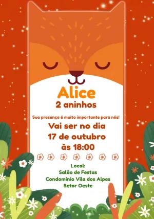 Convite de Aniversário Raposinha Fofa para Editar Online