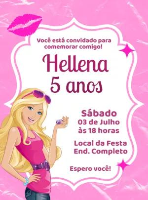 Convite de Aniversário Barbie com Personagem para Editar Online