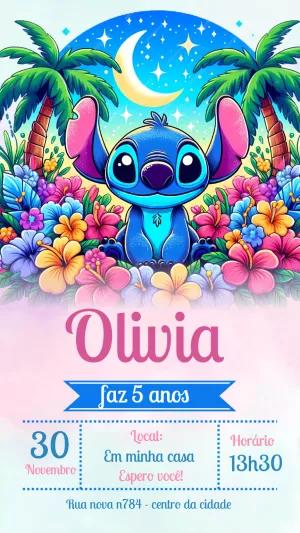 Convite de Aniversário Stitch Tropical para Editar Online