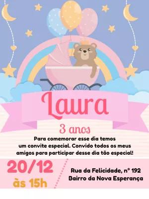 Convite de Aniversário Ursinha Princesa para Editar Online