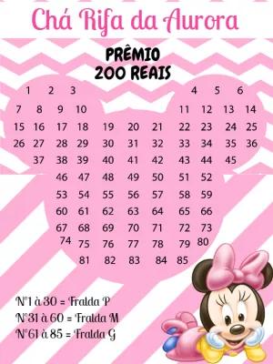 Convite Chá Rifa Minnie Baby Rosa para Editar Online