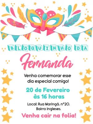 Convite Aniversário Bloquinho de Carnaval para Editar Online