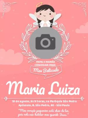 Convite de Batizado com Foto e Anjinha para Editar Online