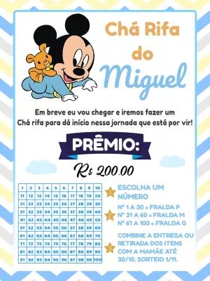 Convite Chá Rifa Mickey Baby Menino para Editar Online
