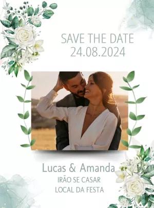 Save the Date Casamento Floral Verde com Foto para Editar