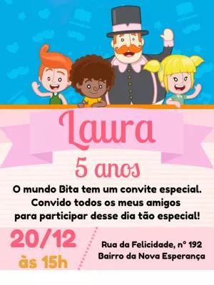 Convite Aniversário Mundo Bita com Personagens para Editar Online