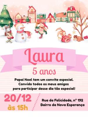 Convite de Aniversário Natalino com Coelhos para Editar Online