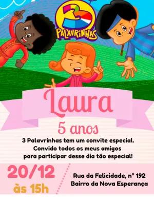 Convite Aniversário 3 Palavrinhas para Editar Online