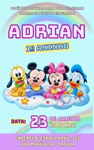 Convite Aniversário Turma do Mickey Baby para Editar Online