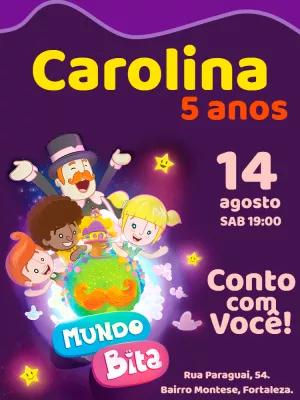 Convite Aniversário Mundo Bita com a Turma para Editar Online