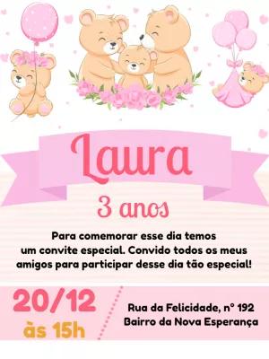 Convite Aniversário Ursinha Baloeira para Editar Online