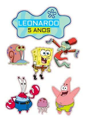 Topo de Bolo Bob Esponja com Personagens para Editar Online