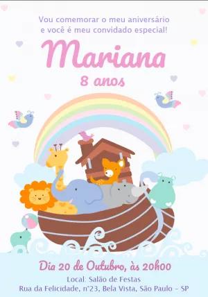 Convite Aniversário Arca de Noé com Animais para Editar Online