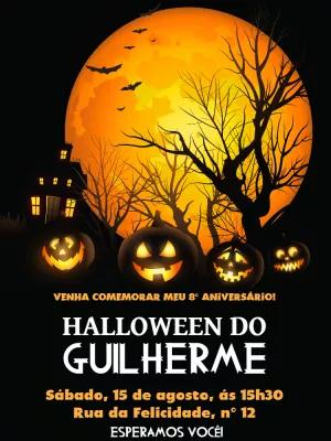 Convite de Aniversário Halloween com Abóboras para Editar