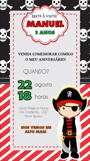 Convite de Aniversário Pirata para Editar Online