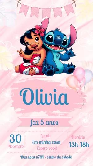 Convite de Aniversário Lilo e Stitch para Editar Online