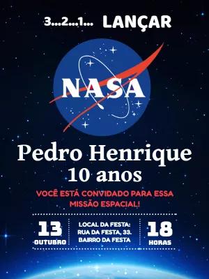 Convite Aniversário Nasa Espacial para Editar e Imprimir