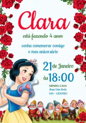 Convite de Aniversário Branca de Neve Floral para Editar Online