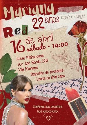 Convite de Aniversário Taylor Swift Red para Editar Online
