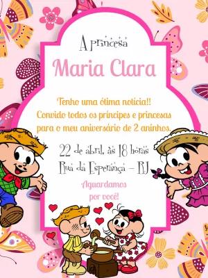 Convite Aniversário Turma da Mônica Roça para Editar Online