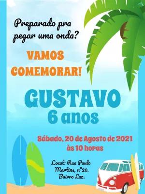 Convite de Aniversário Tema Praia e Surf para Editar Online