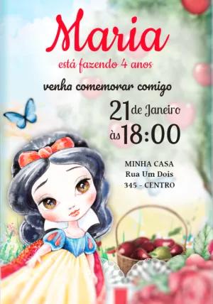 Convite Aniversário Branca de Neve Aquarela para Editar Online