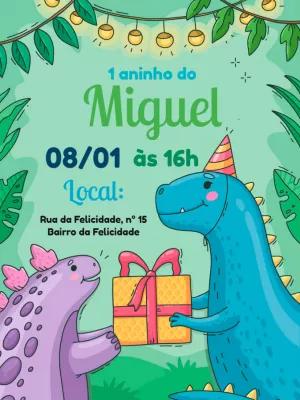 Convite Aniversário Dinossauro Fofo para Editar Online