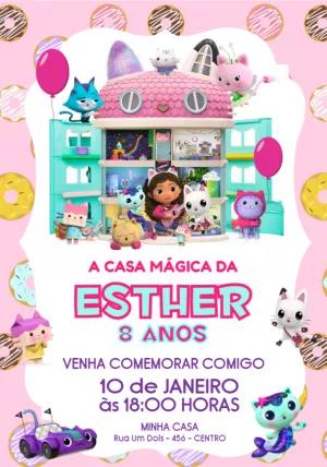 Convite Aniversário Casa Mágica da Gabby para Editar Online