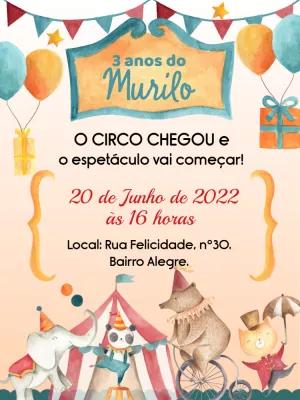 Convite Aniversário Circo Aquarela com Animais para Editar