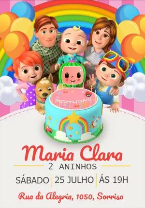 Convite de Aniversário Cocomelon com a Família para Editar