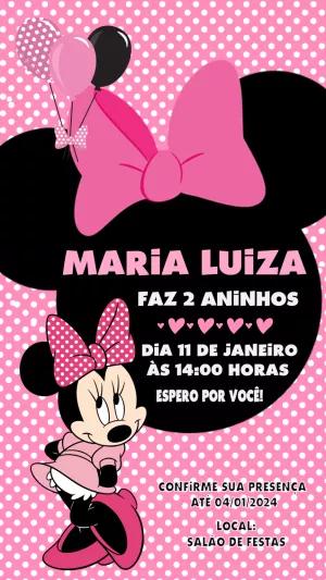 Convite Aniversário Minnie Rosa com Poá para Editar Online