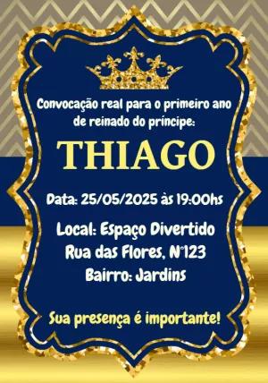 Convite Aniversário Menino Príncipe Realeza Editável Online