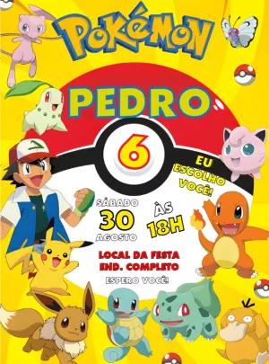 Convite de Aniversário Pokémon com Personagens para Editar Online
