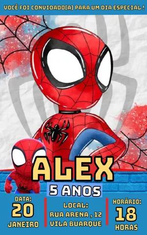 Convite Aniversário Homem Aranha Aquarela para Editar Online