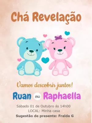 Convite Chá Revelação Ursinhos para Editar Online