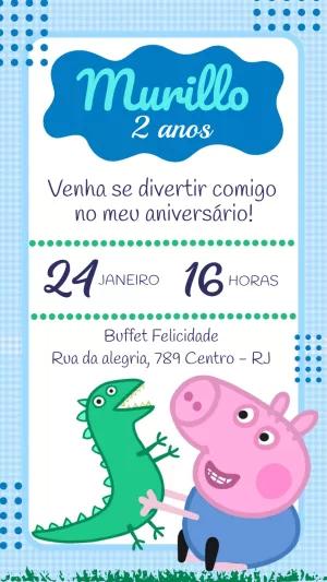 Convite Aniversário George Pig e Dinossauro para Editar Online
