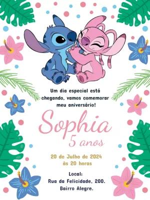 Convite de Aniversário Stitch e Angel para Editar Online