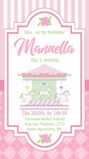 Convite Aniversário Carrossel Encantado Menina para Editar