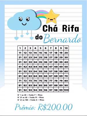 Chá Rifa Chuva de Amor Editável com Nuvem e Estrela Fofa