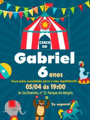 Convite de Aniversário Circo com Animais para Editar Online