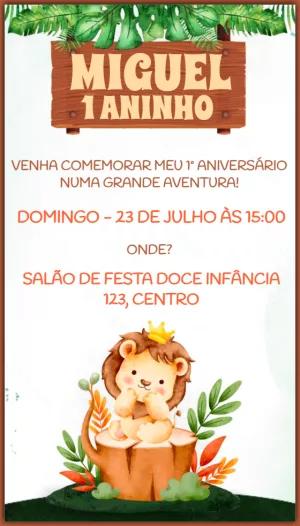 Convite Aniversário Leãozinho Aquarela para Editar Online