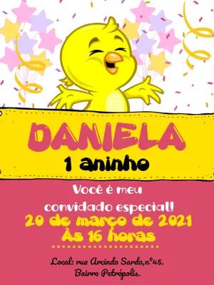Convite Aniversário Pintinho Amarelinho para Editar Online
