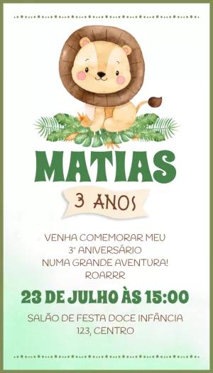 Convite Aniversário Leãozinho Aquarela para Editar Online
